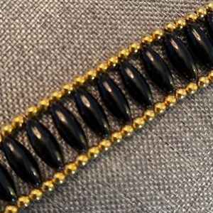 VTG Black & Gold Glass Bead Bracelet (8”)